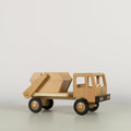 LKW Müllcontainer aus Holz (naturfarben) mit Vollgummireifen
