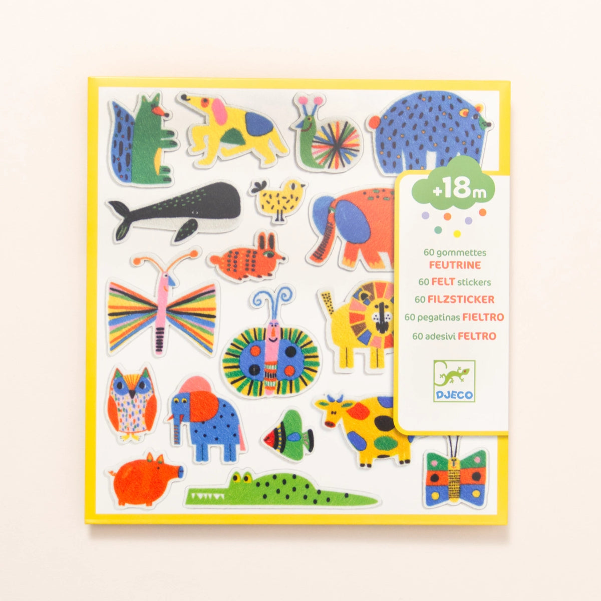 Djeco Filzsticker „Überall Tiere“, 60 bunte Tieraufkleber