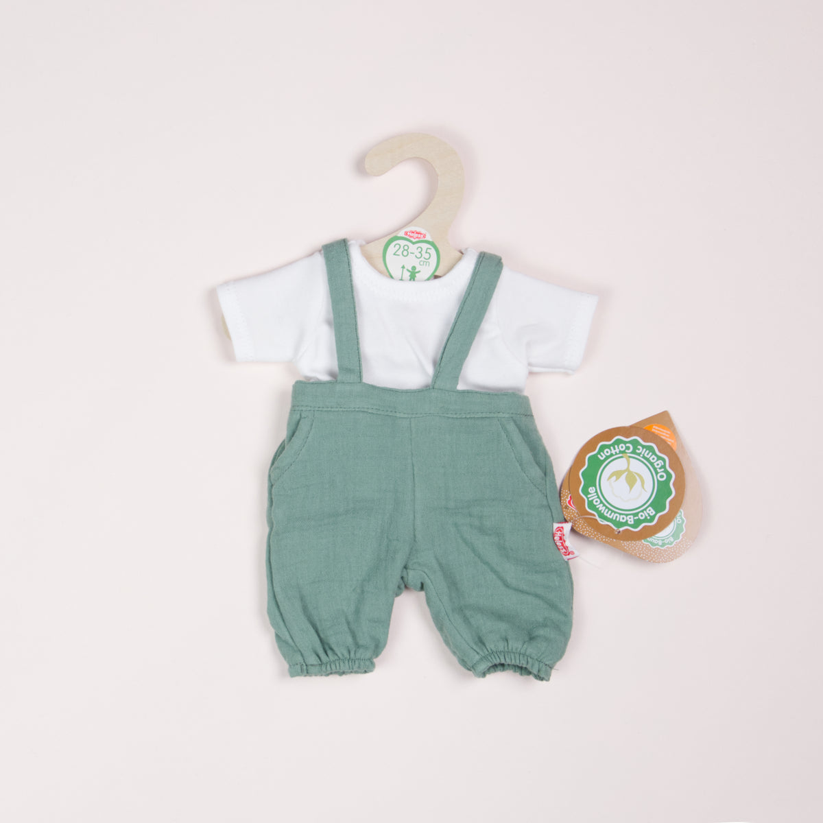 Heless Puppenkleidung 2-teilig: T-Shirt und Latzhose, salbeigrün Gr. 28-35 cm