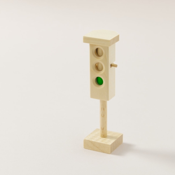 Holz-Ampel mit verstellbarer Anzeige, auf Grün gestellt