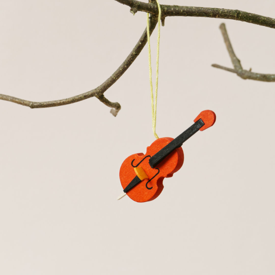 Cello-Aufhänger in Orange mit schwarz-gelben Details
