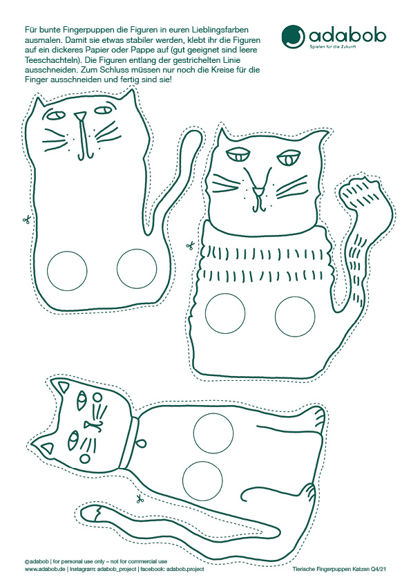 Bastelanleitung für drei verschiedene Katzen-Fingerpuppen